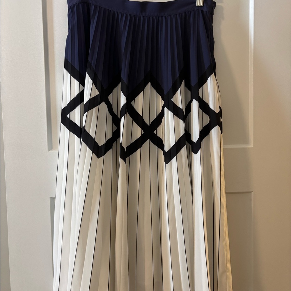Reiss Navy and White Pleated MIDI Skirt